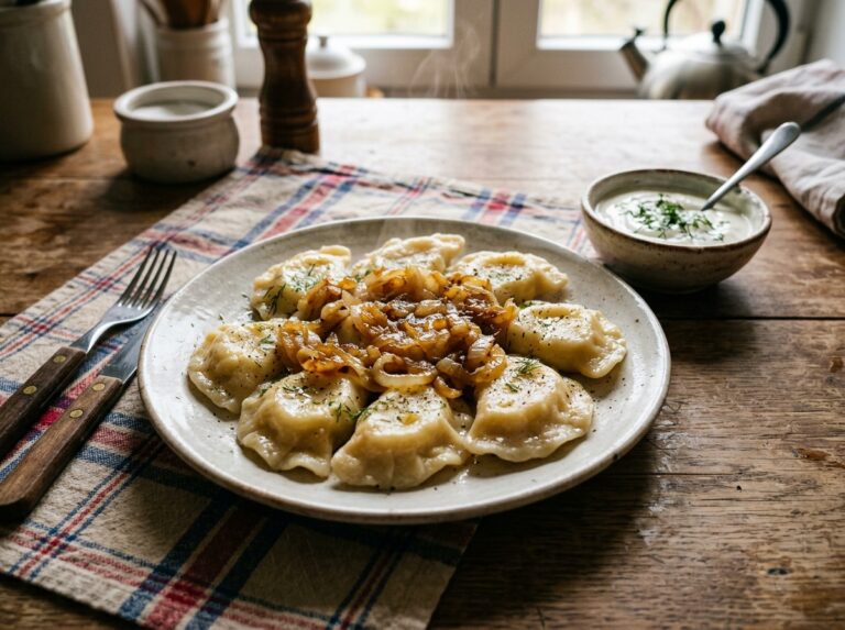 Domowe pierogi ruskie z delikatnym ciastem i okrasą